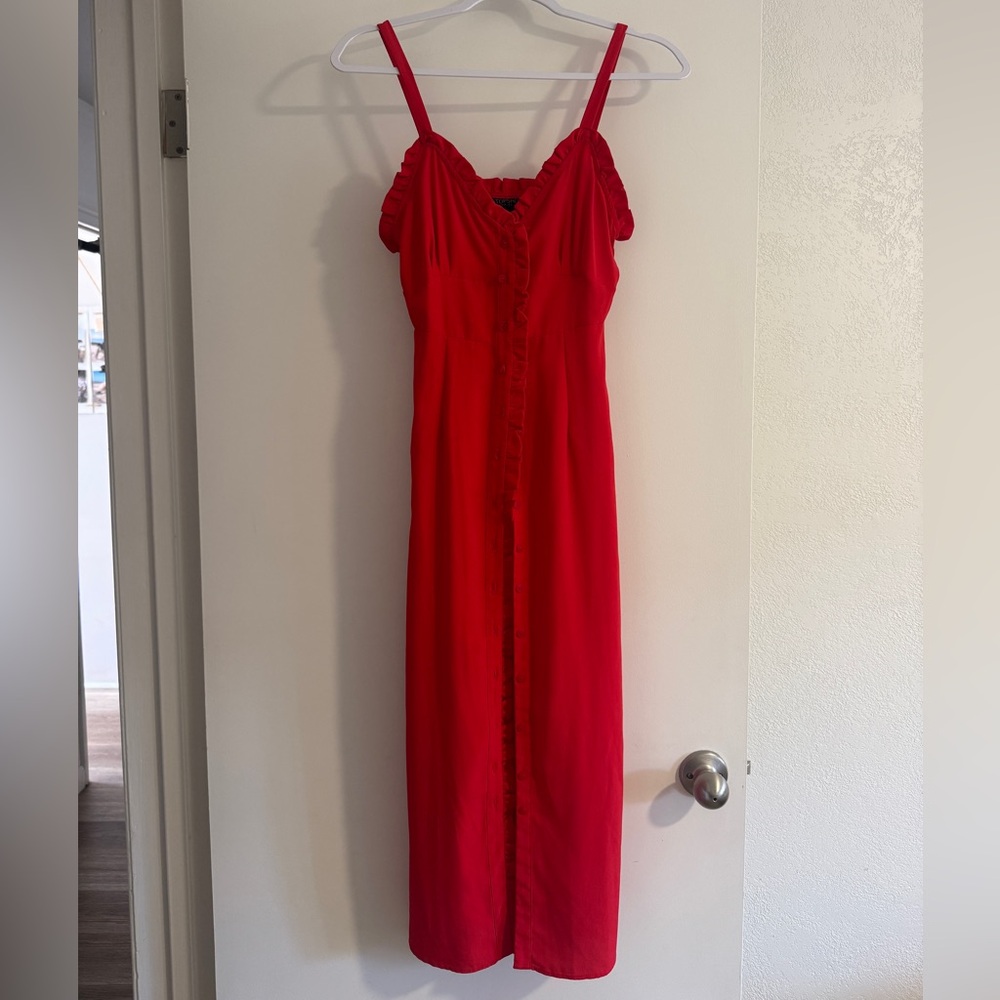 Topshop Size 4 Red Midi Dress